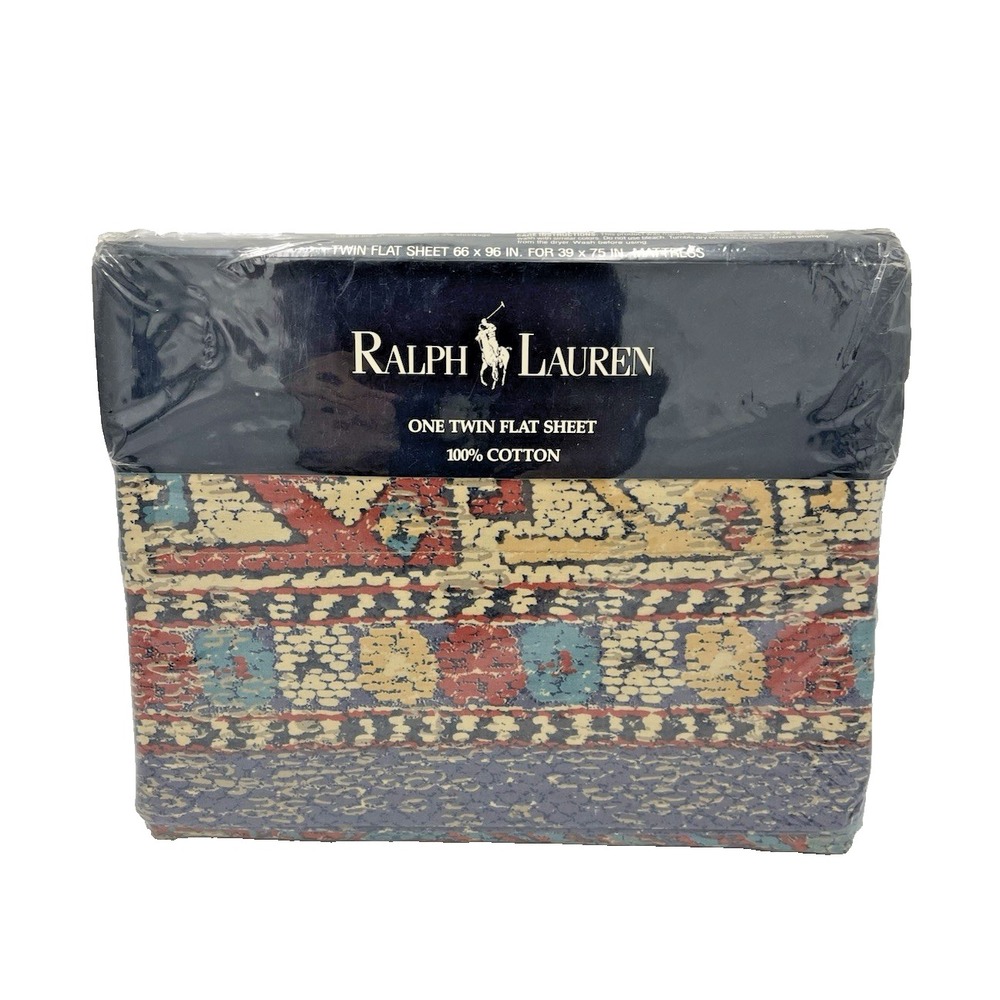 Vintage‎ New Ralph Lauren Zuma Point Multi  One TWIN Flat Sheet NOS